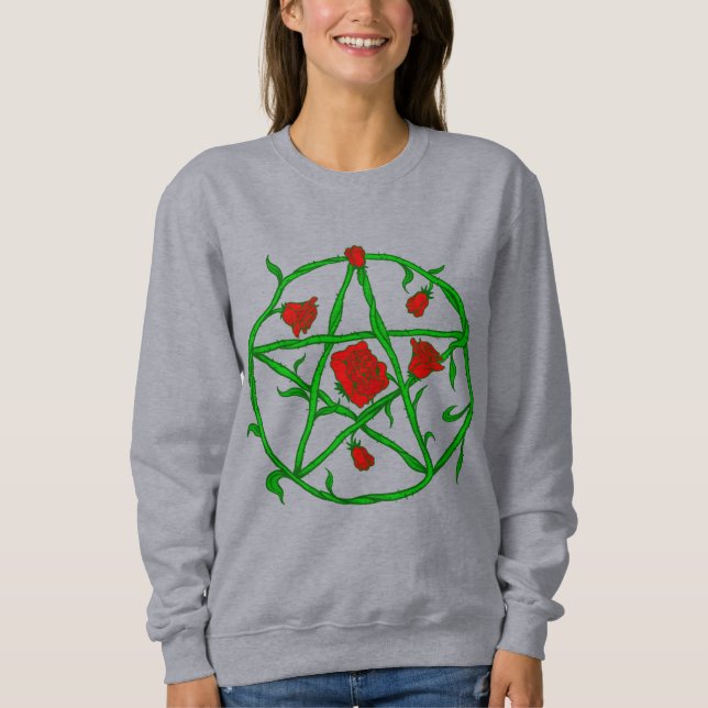 red roses pentagram goth gothic wiccan sweatshirt (Front)