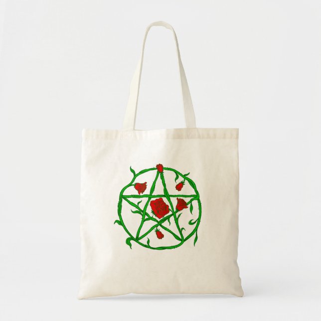 red roses pentagram goth gothic wiccan tote bag (Front)
