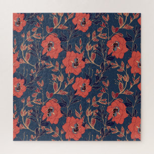 Red Roses Peonies Dark Background Jigsaw Puzzle