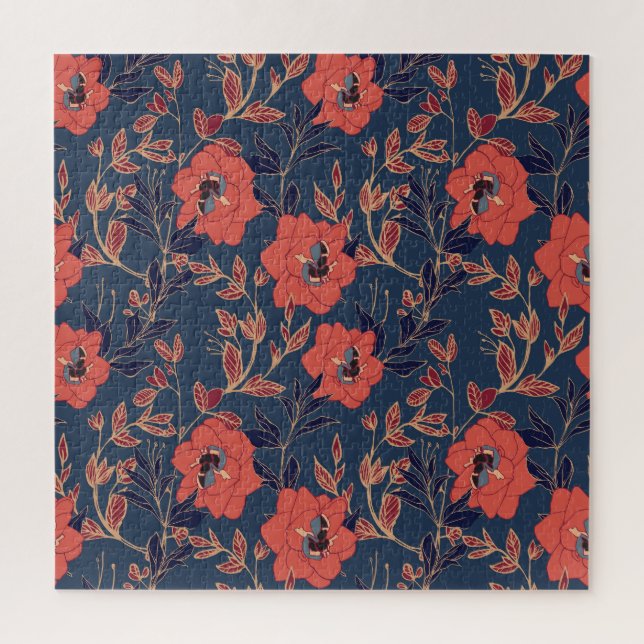 Red Roses Peonies Dark Background Jigsaw Puzzle (Vertical)