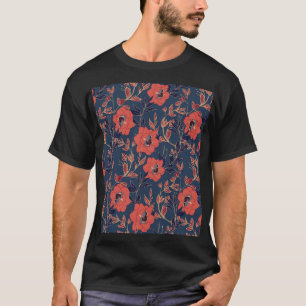 Red Roses Peonies Dark Background T-Shirt