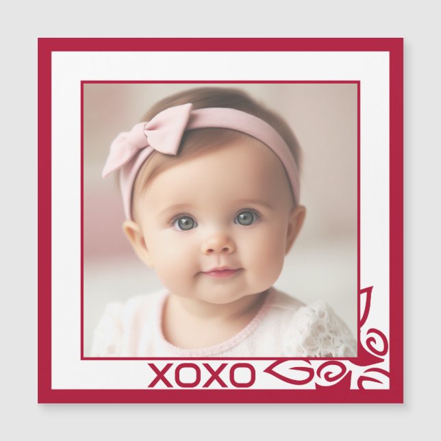 Red Roses Personalised Baby Photo Magnetic Card (Front)