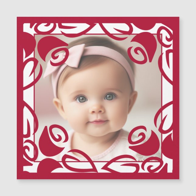 Red Roses Personalised Baby Photo Magnetic Card (Front)