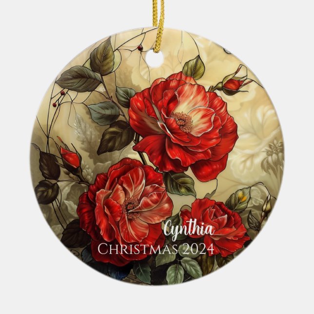 Red Roses Personalised Ornament (Front)