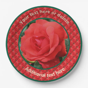 Red Roses Personalised Party Paper Plate