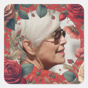 Red Roses PHOTO Memorial Keepsake Sentimental Square Sticker