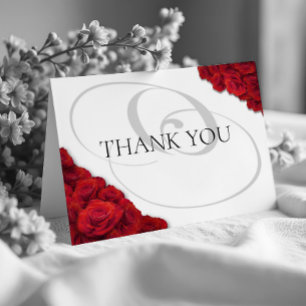Red Roses Photo Wedding Thank You Card