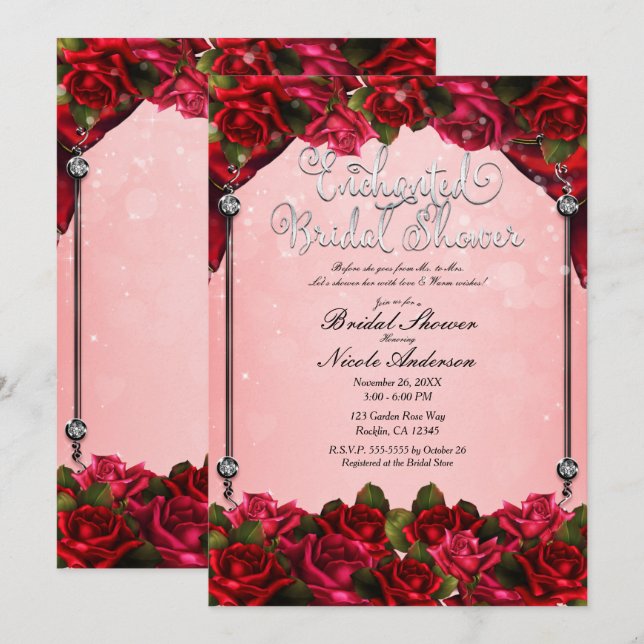 Red Roses & Pink Glam Floral Bridal Shower   Invitation (Front/Back)