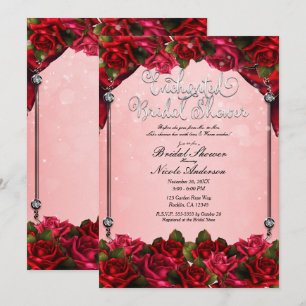 Red Roses & Pink Glam Floral Bridal Shower   Invitation