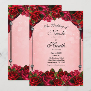 Red Roses & Pink Glam Wedding Invitation