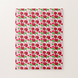 Red Roses Pink Hearts Happy Valentines Day Jigsaw Puzzle