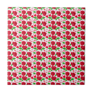 Red Roses Pink Hearts Happy Valentines Day Tile
