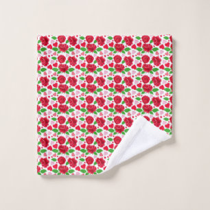 Red Roses Pink Hearts Happy Valentines Day Wash Cloth