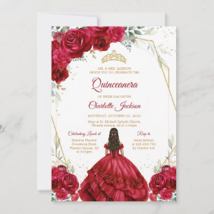 Red Roses Quinceanera Birthday Invitation