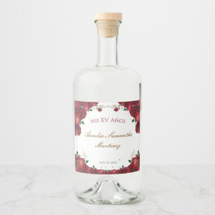 Red Roses Quinceañera Liquor Bottle Labels