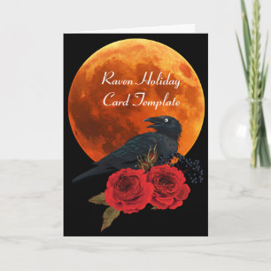 Red Roses Raven Moon Halloween Cards