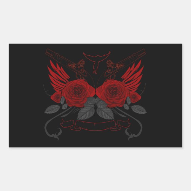 Red Roses Rectangular Sticker (Front)