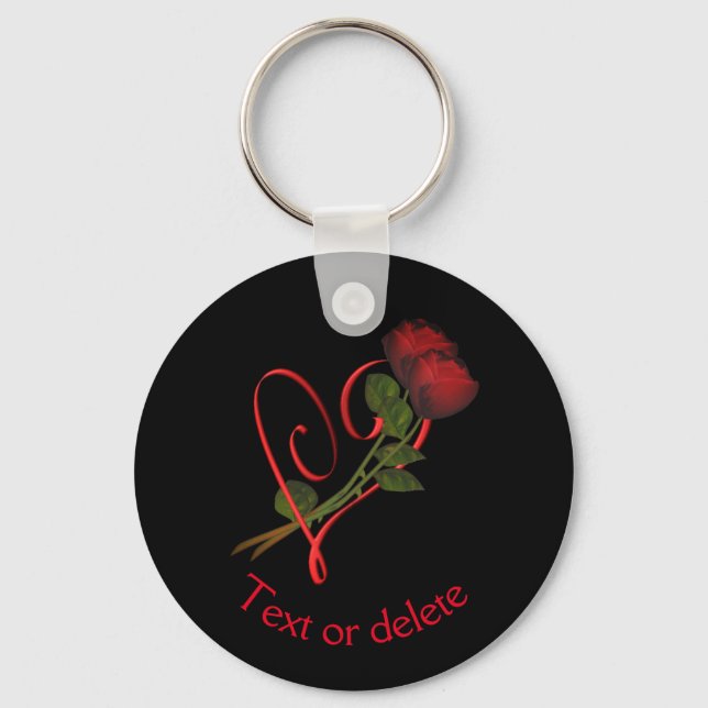 Red Roses Red Heart Flower Personalised Key Ring (Front)