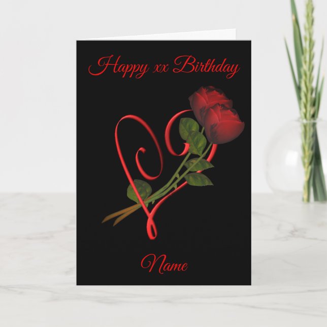 Red Roses Red Heart Personalised Birthday  Card (Front)