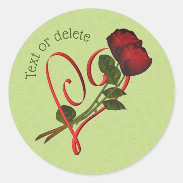 Red Roses Red Heart Personalised  Classic Round Sticker (Front)