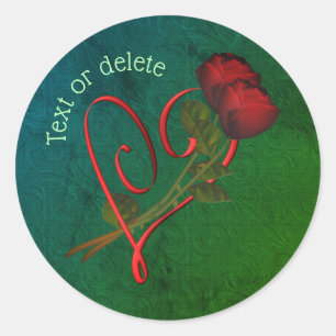 Red Roses Red Heart Personalised Classic Round Sticker