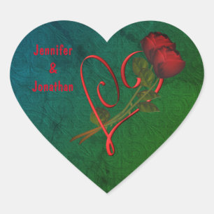 Red Roses Red Heart Personalised Wedding Heart Sticker