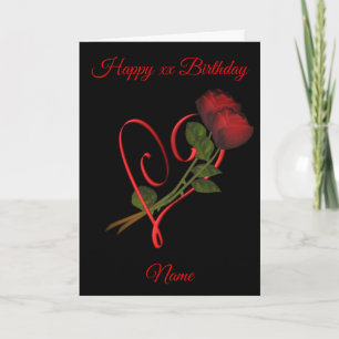 Red Roses Red Heart Personalized Birthday Card