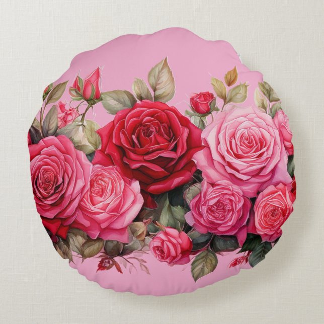 Red roses, Red roses, Round Cushion (Back)