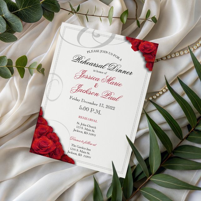 Red Roses Rehearsal Dinner Invitaiton Invitation (Red Roses Rehearsal Dinner Invitation)