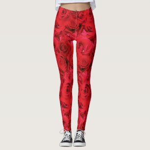 Red Roses Repeating Floral Pattern Leggings