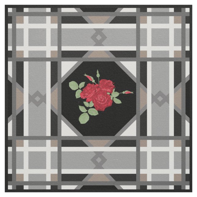 Red roses , retro fabric (Swatch)