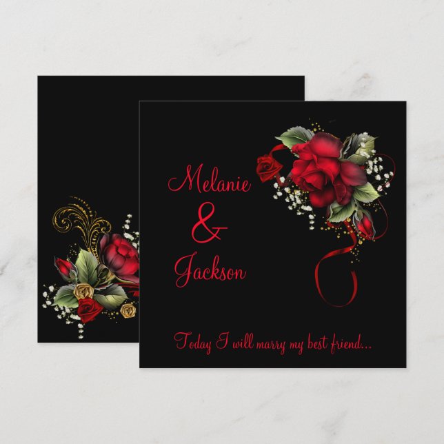 Red Roses Ribbon Babys Breath Wedding Invitation (Front/Back)