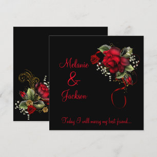 Red Roses Ribbon Babys Breath Wedding Invitation