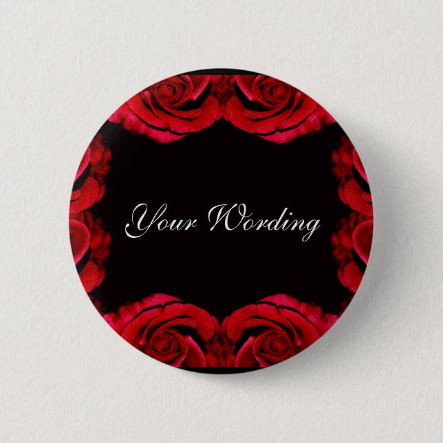 Red roses romantic button (customise add wording) (Front)