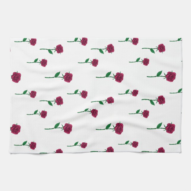 Red roses romantic Valentine's Day pattern Tea Towel (Horizontal)