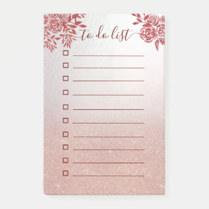 Red roses Rose gold glitter ombre "to do list" Post-it Notes