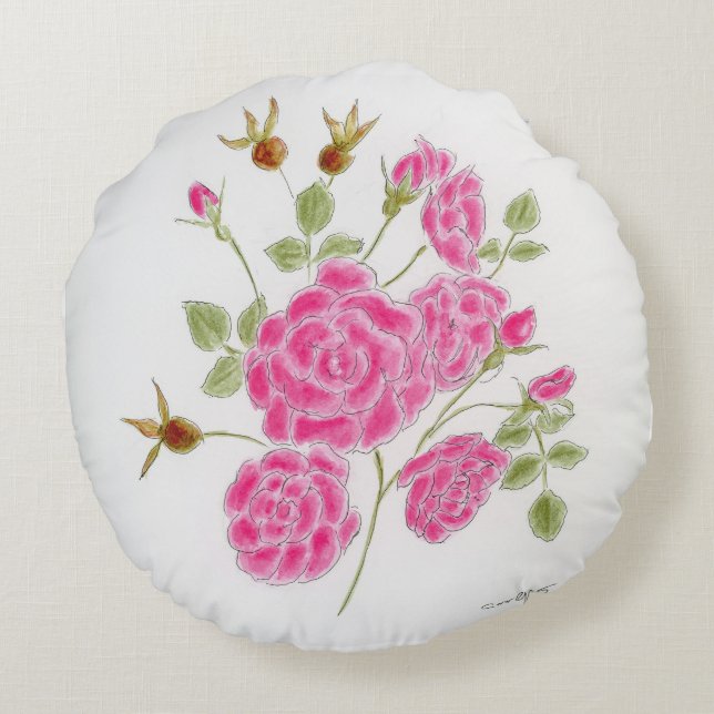 Red roses round cushion (Back)