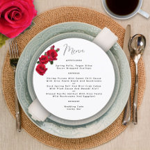 Red Roses Round Wedding Menu Template