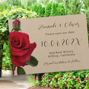 Red Roses Rustic Kraft Save the Date Cards