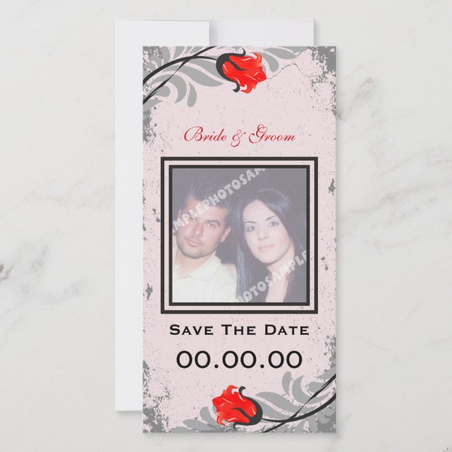 Red Roses Save The Date Photo Card (Front)