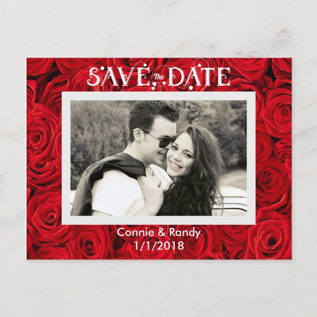 Red Roses Save the Date Photo Postcard (Front)