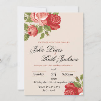Red Roses Script Wedding Invitation | Elegant Roma