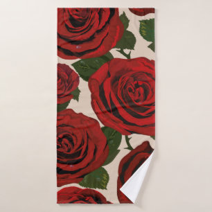 	Red roses. Seamless floral background.  Bath Towel