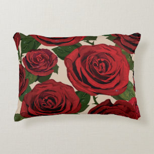Red Roses: Seamless Floral Background Decorative Cushion