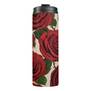 Red Roses: Seamless Floral Background Thermal Tumbler