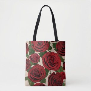 Red Roses: Seamless Floral Background Tote Bag