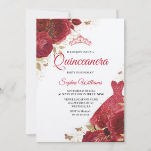 Red Roses Shimmer Quinceanera Invitation