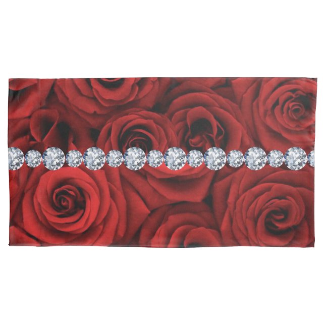 Red Roses Silver Diamonds King Size Pillowcase (Front)