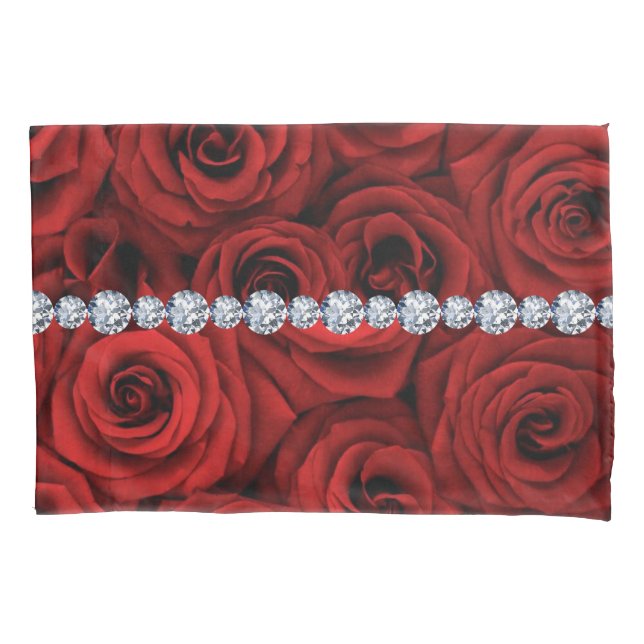 Red Roses Silver Diamonds Standard Size Pillowcase (Front)