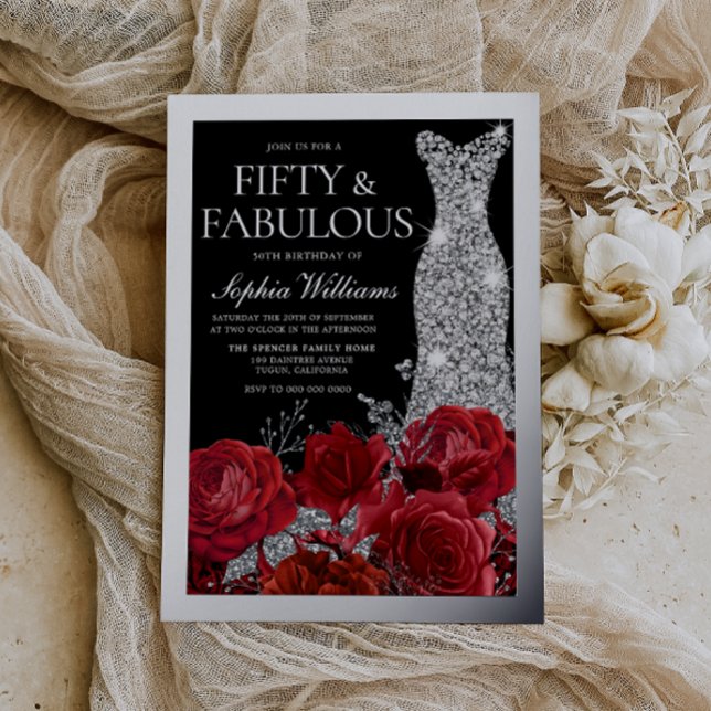 Red Roses & Silver Foil Black 50th Birthday (Creator Uploaded)